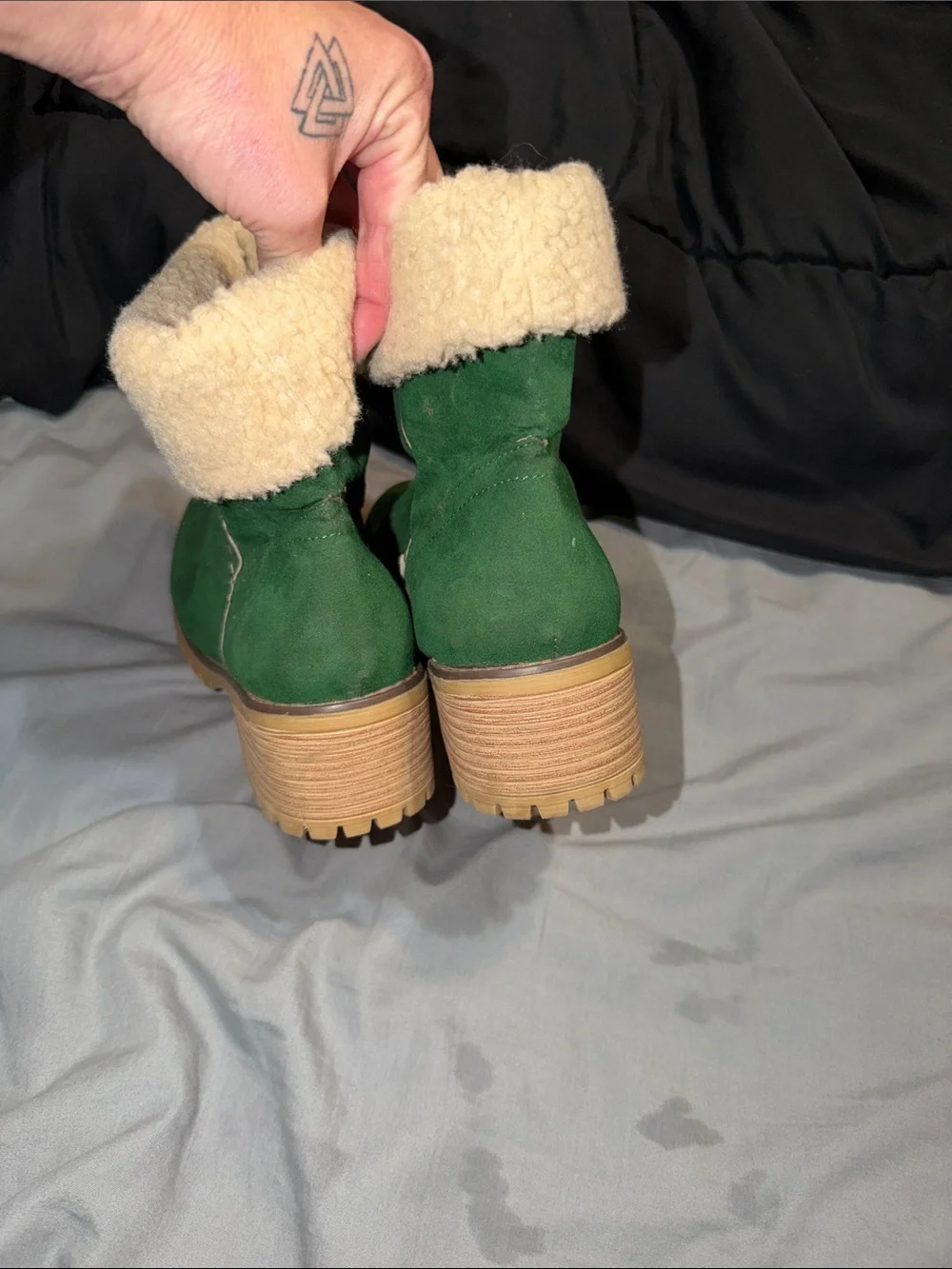 Green Suede Shearling-Lined Women's Winter Boots
